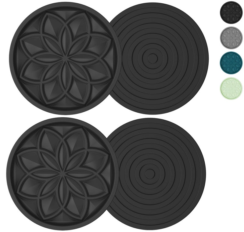 HFHOME Drink Coasters Set of 6 Packs with Holder, HFHOME Round Black BPA Free Silicone with Non-Slip Bottom Fits Any Size Cup Mug or Glasses (Black) - Image 1